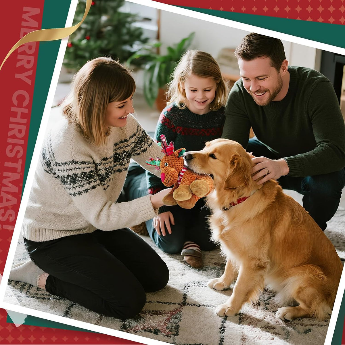 Christmas Dog Toy – Reindeer Plush with Squeaker & Crinkle Ears Durable Corduroy Texture Soft PP Cotton Filled Festive Gift Toy for Small & Medium Dogs Cute Holiday Chew & Fetch Toy