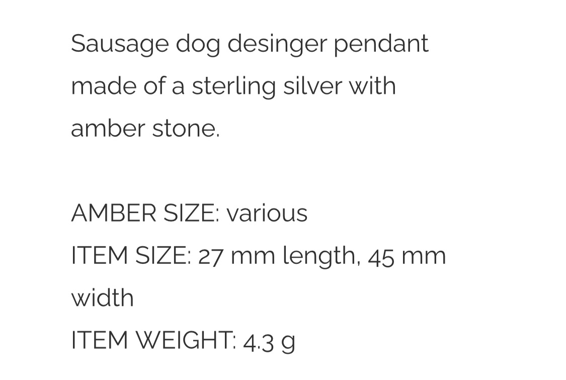 Designer Dashund Sterling Silver Pendant. FREE DELIVERY - Sayby’s Sanctuary