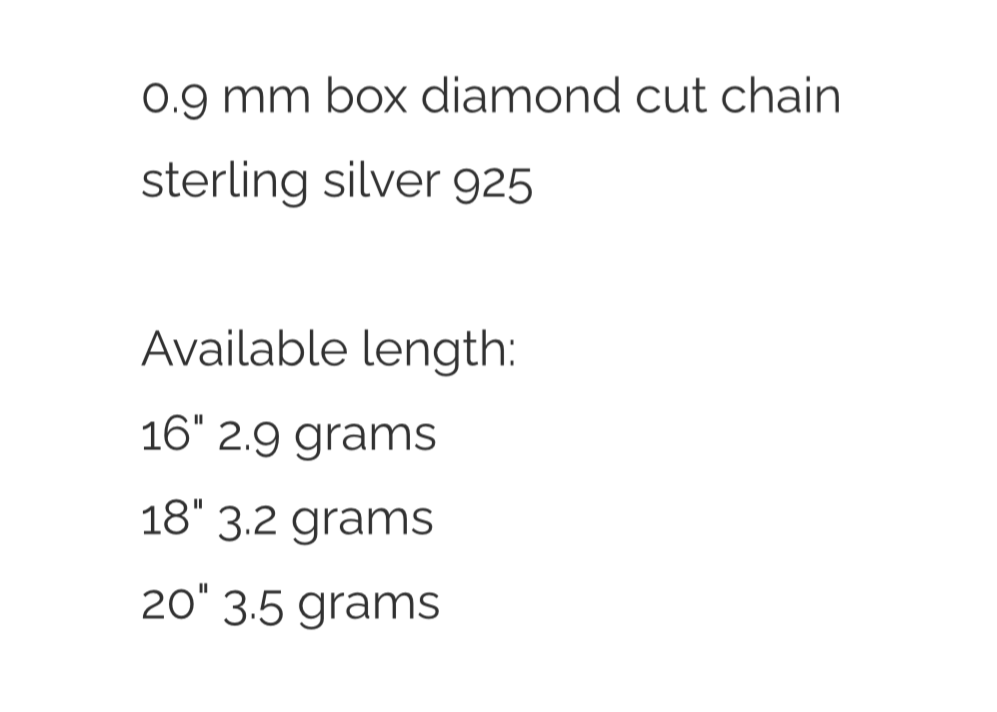 1.0mm Box Diamond Cut Chain Sterling Silver 925. FREE DELIVERY - Sayby’s Sanctuary