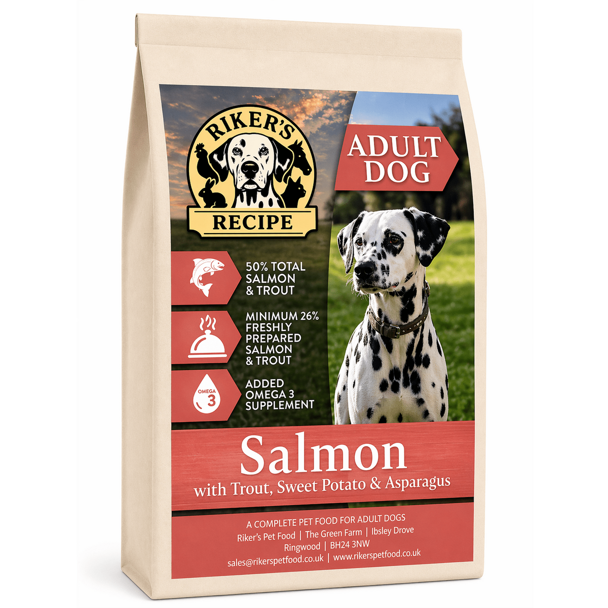 Riker’s Recipe Salmon & Trout Dog Food (12kg)