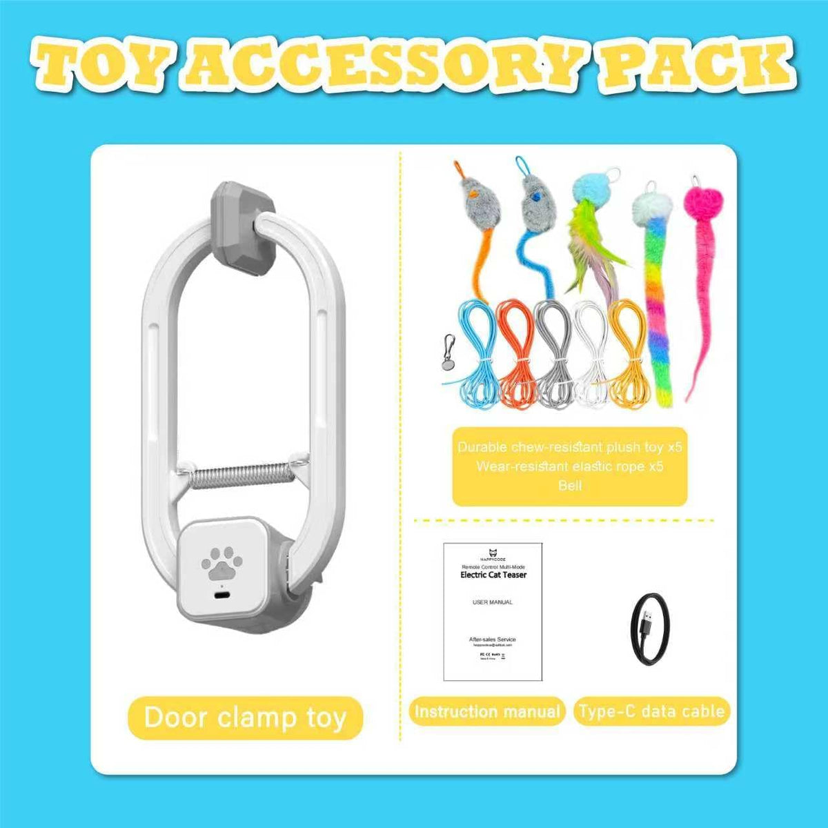 Interactive Rechargeable Cat Teaser Toy with Door Clip