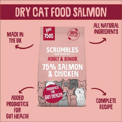 Scrumbles • Dry Cat Food • Hypoallergenic • All Lifestages • Chicken 74% • 700g Bag • Joint Care • Natural Complete Adult Recipe • Gut Friendly Prebiotics & Probiotics • Gluten Free