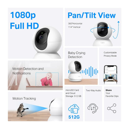 Tapo TP-Link 2K Pan Tilt Security Camera for Baby Monitor, Dog Camera w/Motion Detection, 2-Way Audio Siren, Night Vision, Cloud &SD Card Storage (Up to 256 GB), Works with Alexa & Google Home (C210)