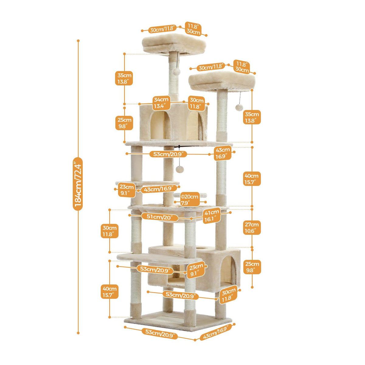 184cm Tall Cat Tree Tower for Large Cats