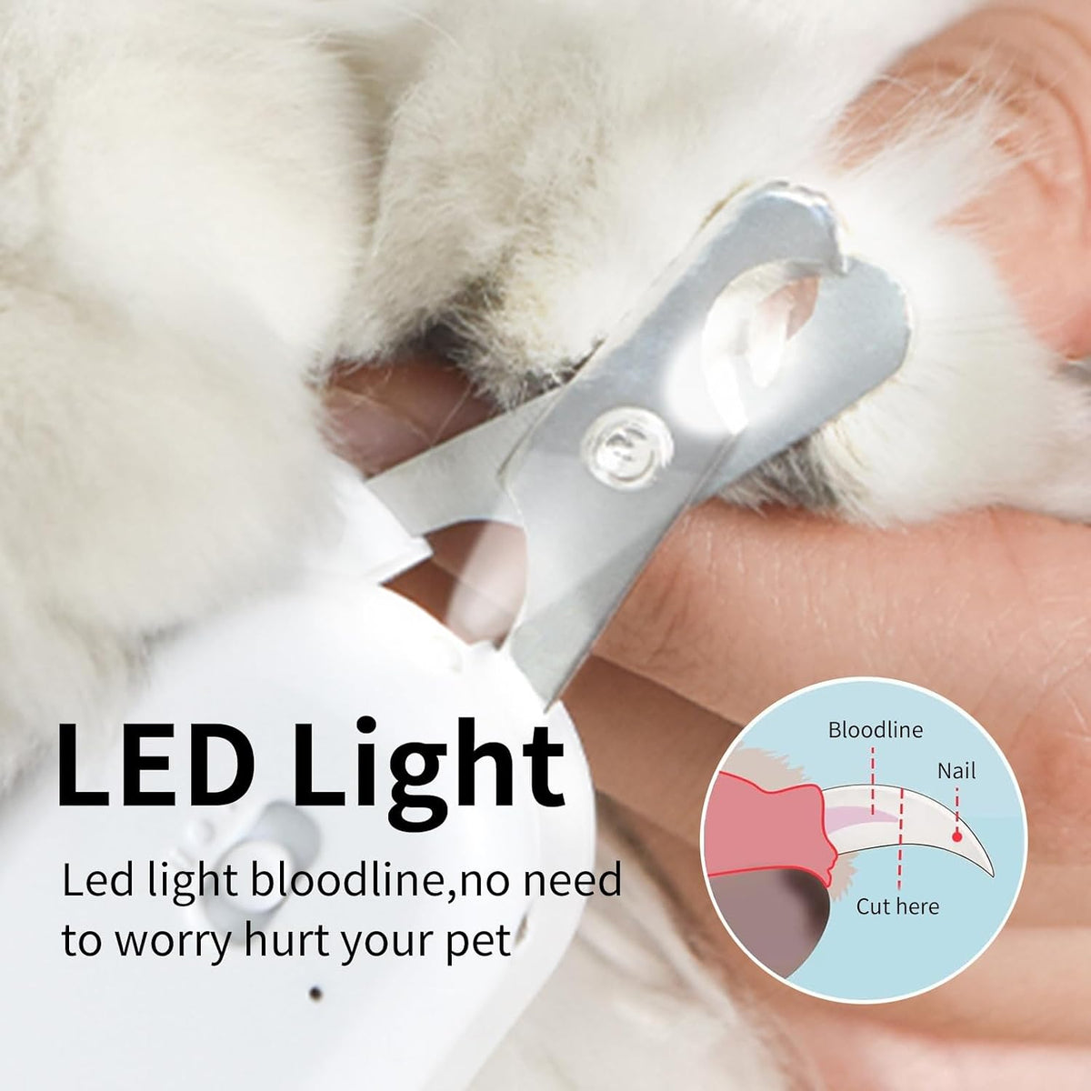 PAKEWAY Pet Nail Clipper with LED & -U-V Light, Cat Claw Trimmer with Ultra Bright LED Light for Nail Bloodline to Avoid Over Cutting, Sharp Angled Blade Grooming Tool for Dog Cat Rabbit Small Animals