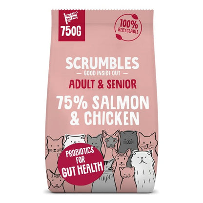 Scrumbles • Dry Cat Food • Hypoallergenic • All Lifestages • Chicken 74% • 700g Bag • Joint Care • Natural Complete Adult Recipe • Gut Friendly Prebiotics & Probiotics • Gluten Free