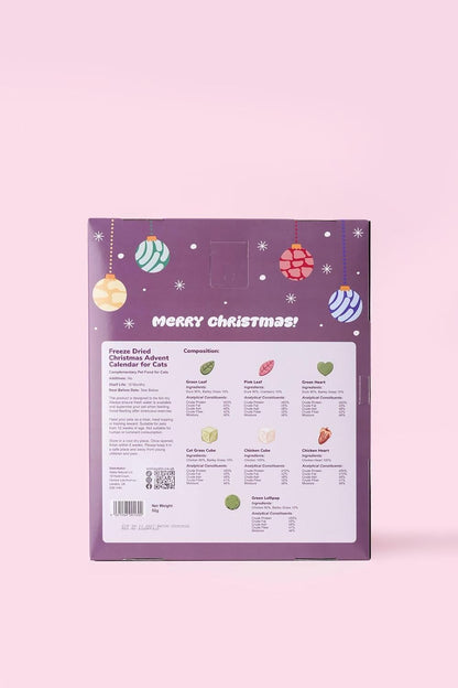 Cat Christmas Advent Calendar with Freeze-Dried Treats – Duck, Chicken, Chicken Heart, Barley Grass & Cranberry, 52g