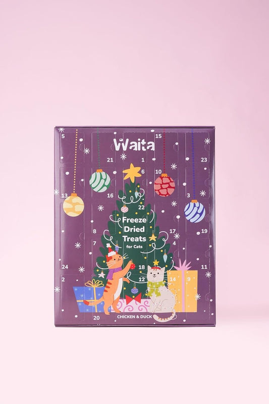 Cat Christmas Advent Calendar with Freeze-Dried Treats – Duck, Chicken, Chicken Heart, Barley Grass & Cranberry, 52g