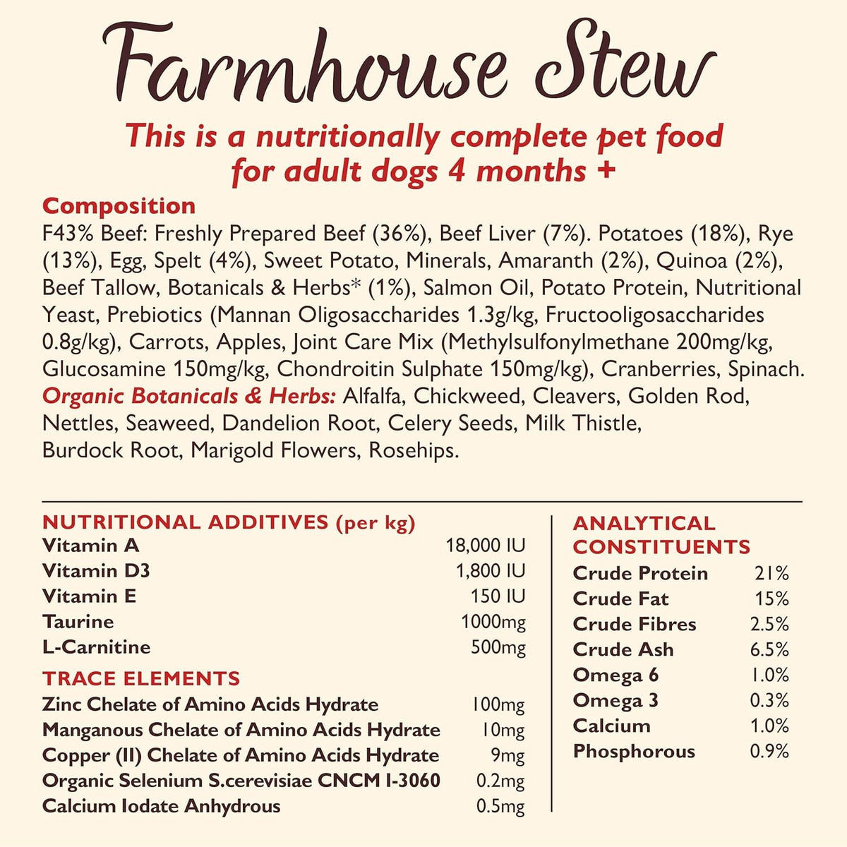 Natural Adult Dry Dog Food Beef Stew with Ancient Grains 1kg