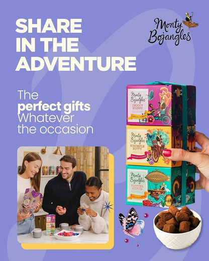 Monty Bojangles Cocoa Dusted Truffles Gift Tower (3 x 100g Pack)- 3 Luxury Chocolate Truffle Boxes - Choccy Scoffy, Scrumple Nutty & Flutter Scotch- The Perfect Chocolate Gift Box Selection