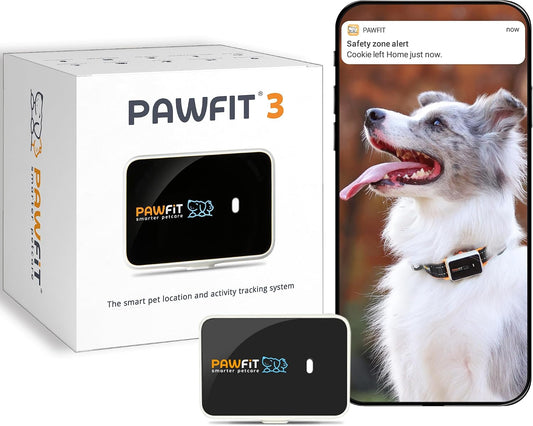 Pawfit 3 GPS Pet Tracker GPS Dog Tracker 4G Live Satellite Tracking, Multiple Smart Alerts, Fully Waterproof Activity Monitor for Dogs, Unlimited Range, Remote Voice Recall, Fits All Collars