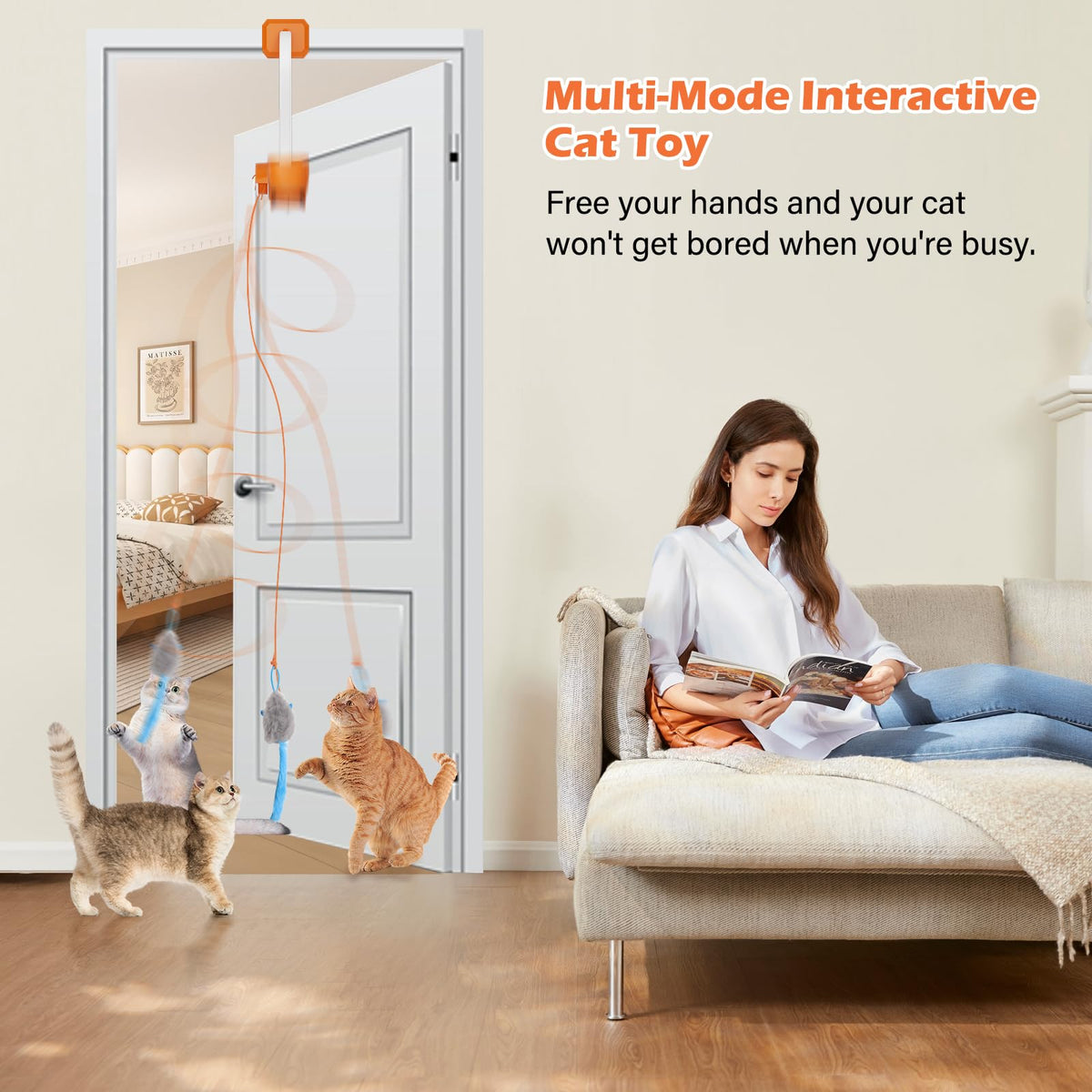 Interactive Rechargeable Cat Teaser Toy with Door Clip
