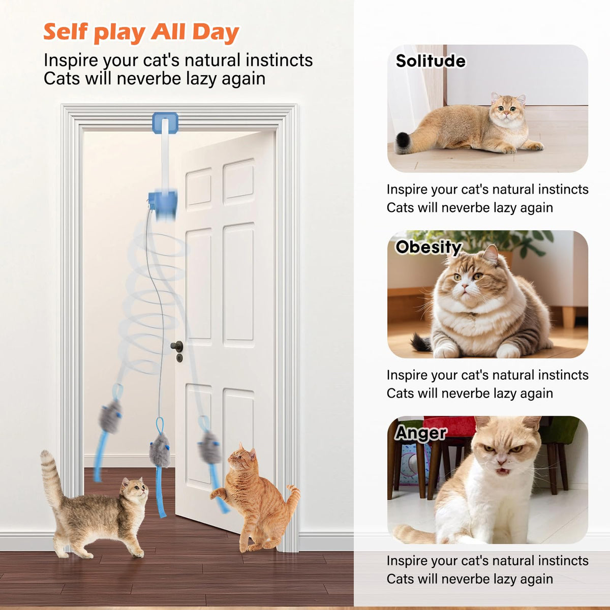 Interactive Rechargeable Cat Teaser Toy with Door Clip