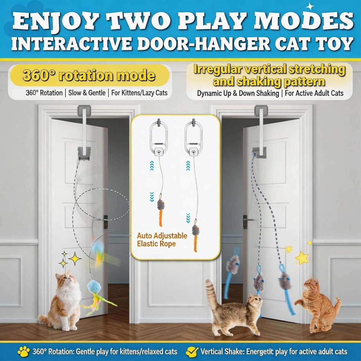 Interactive Rechargeable Cat Teaser Toy with Door Clip