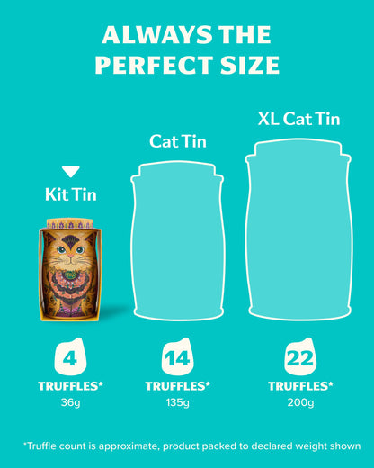 Monty Bojangles Kit-Tins Cocoa Dusted Chocolate Truffles Gift Set (4 x 36g) Four Flavours In One, Luxury Chocolatey Truffles - Collectable Cat Tins, Truffles Chocolate Gift Box With Bespoke Design