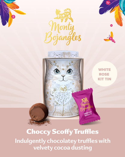 Monty Bojangles Kit-Tins Cocoa Dusted Chocolate Truffles Gift Set (4 x 36g) Four Flavours In One, Luxury Chocolatey Truffles - Collectable Cat Tins, Truffles Chocolate Gift Box With Bespoke Design