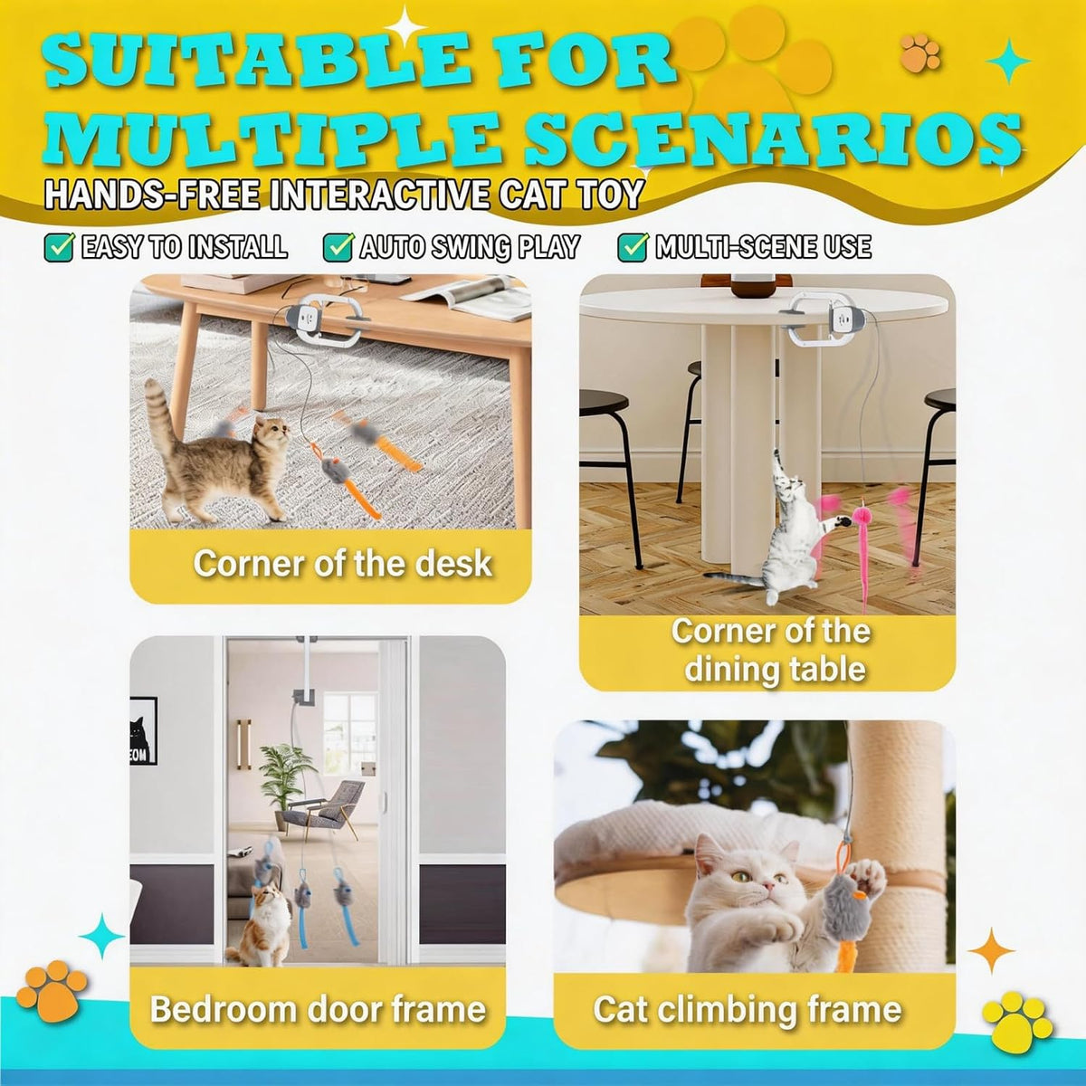 Interactive Rechargeable Cat Teaser Toy with Door Clip