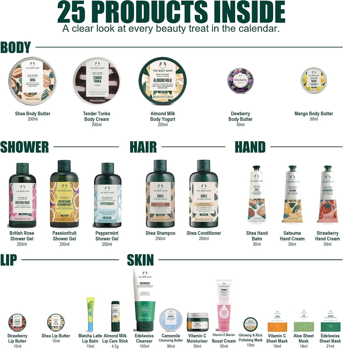 The Body Shop Classic 24-Piece Beauty Advent Calendar (Worth Over £120)