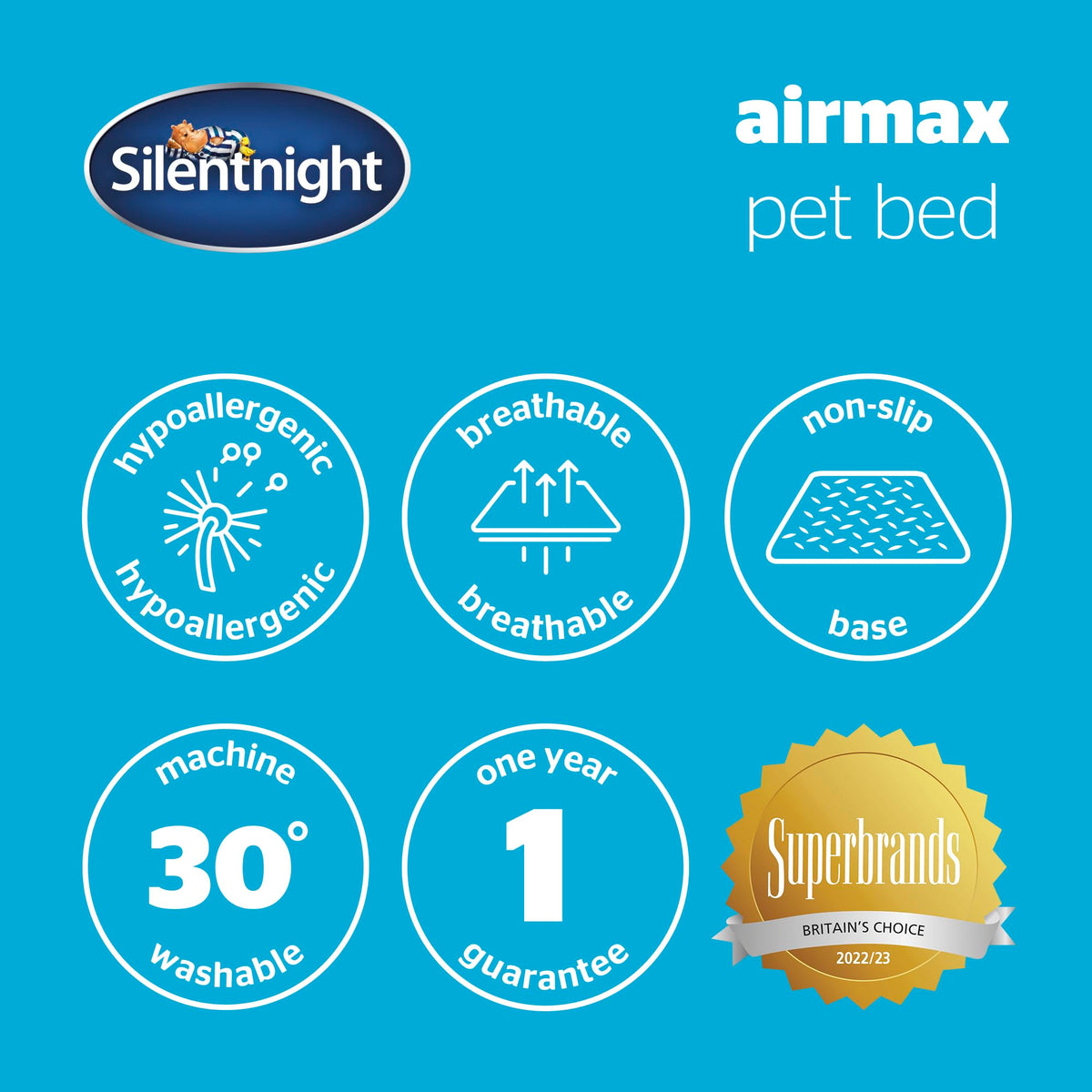 Silentnight Airmax Pet Bed - Comfortable Support for Head & Body - Breathable Prevent Overheating - Reversible Removable Cushion & Non-Slip Base - Easy Clean Machine Washable Dog Bed, Green, Small