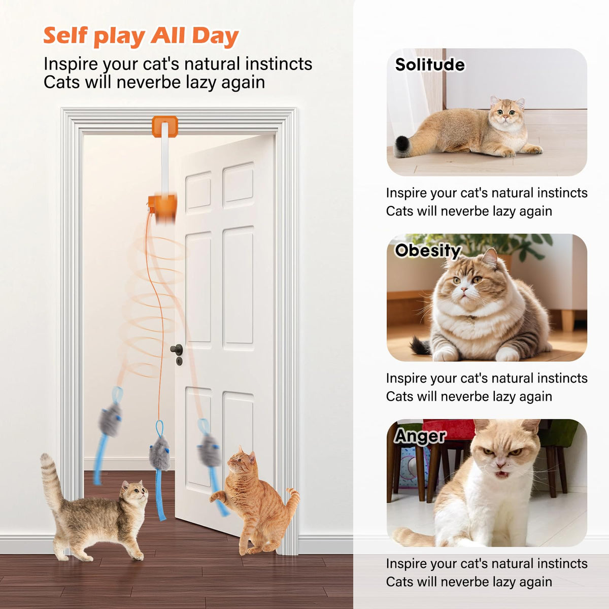 Interactive Rechargeable Cat Teaser Toy with Door Clip