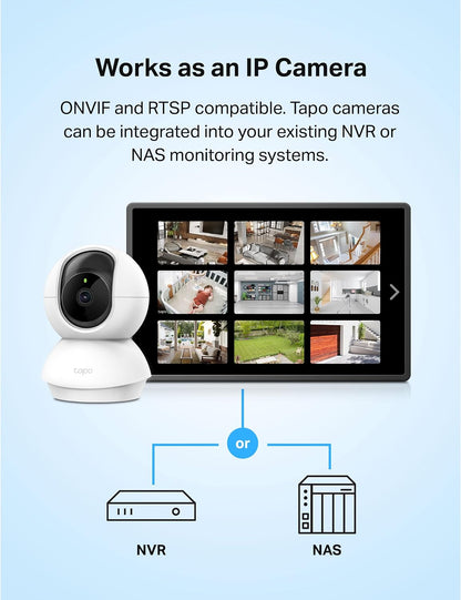 Tapo TP-Link 2K Pan Tilt Security Camera for Baby Monitor, Dog Camera w/Motion Detection, 2-Way Audio Siren, Night Vision, Cloud &SD Card Storage (Up to 256 GB), Works with Alexa & Google Home (C210)