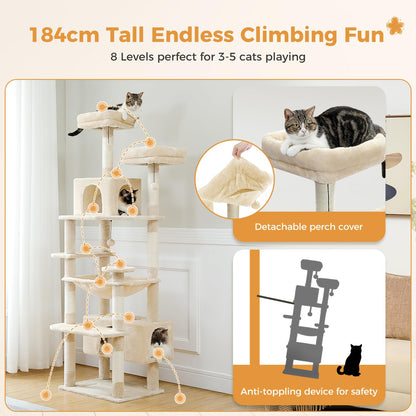184cm Tall Cat Tree Tower for Large Cats