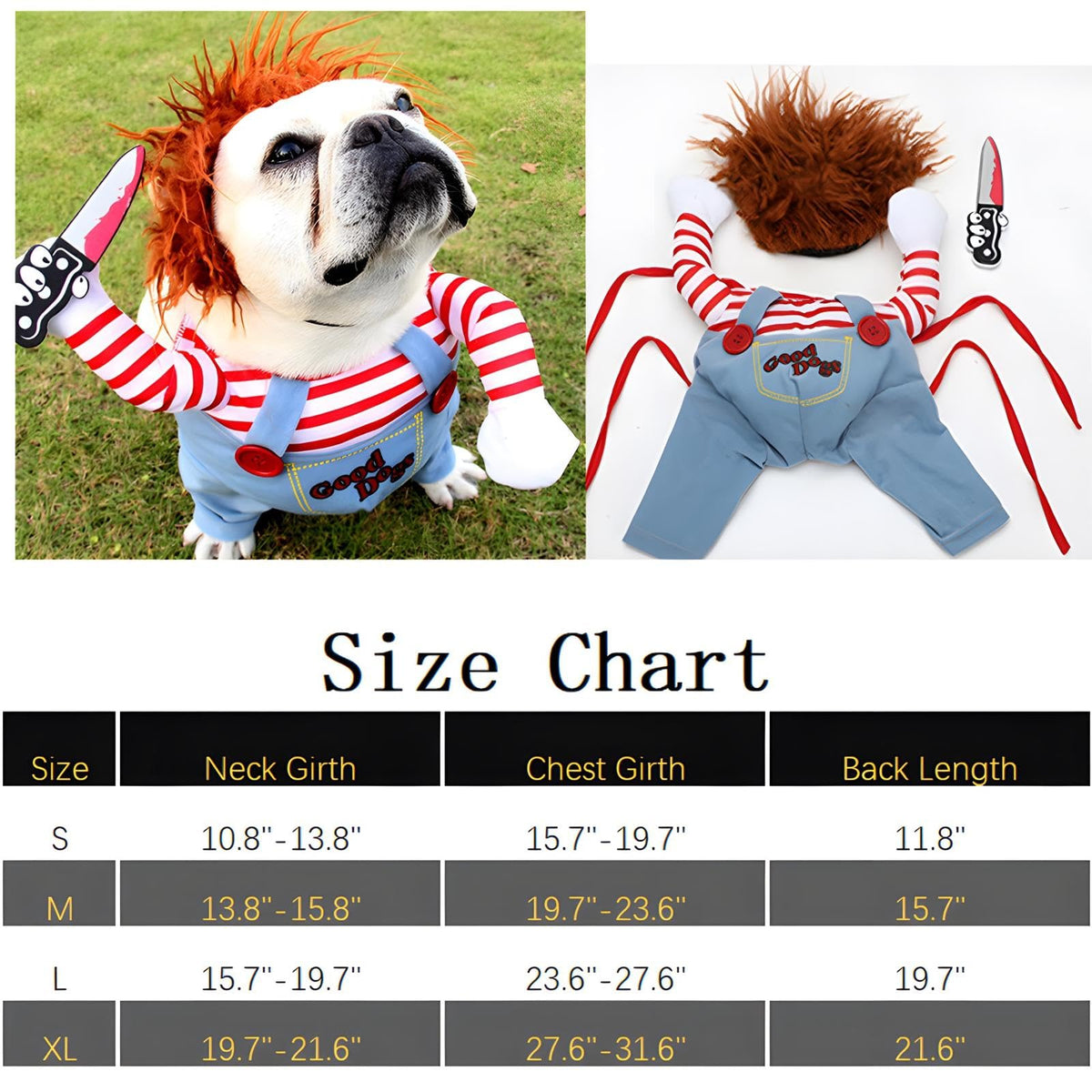 DELIFUR Dog Chucky Costume Pet Halloween Clothes Cat Cosplay Party Suit Funny Dog Costume Small to Large Dogs(S)