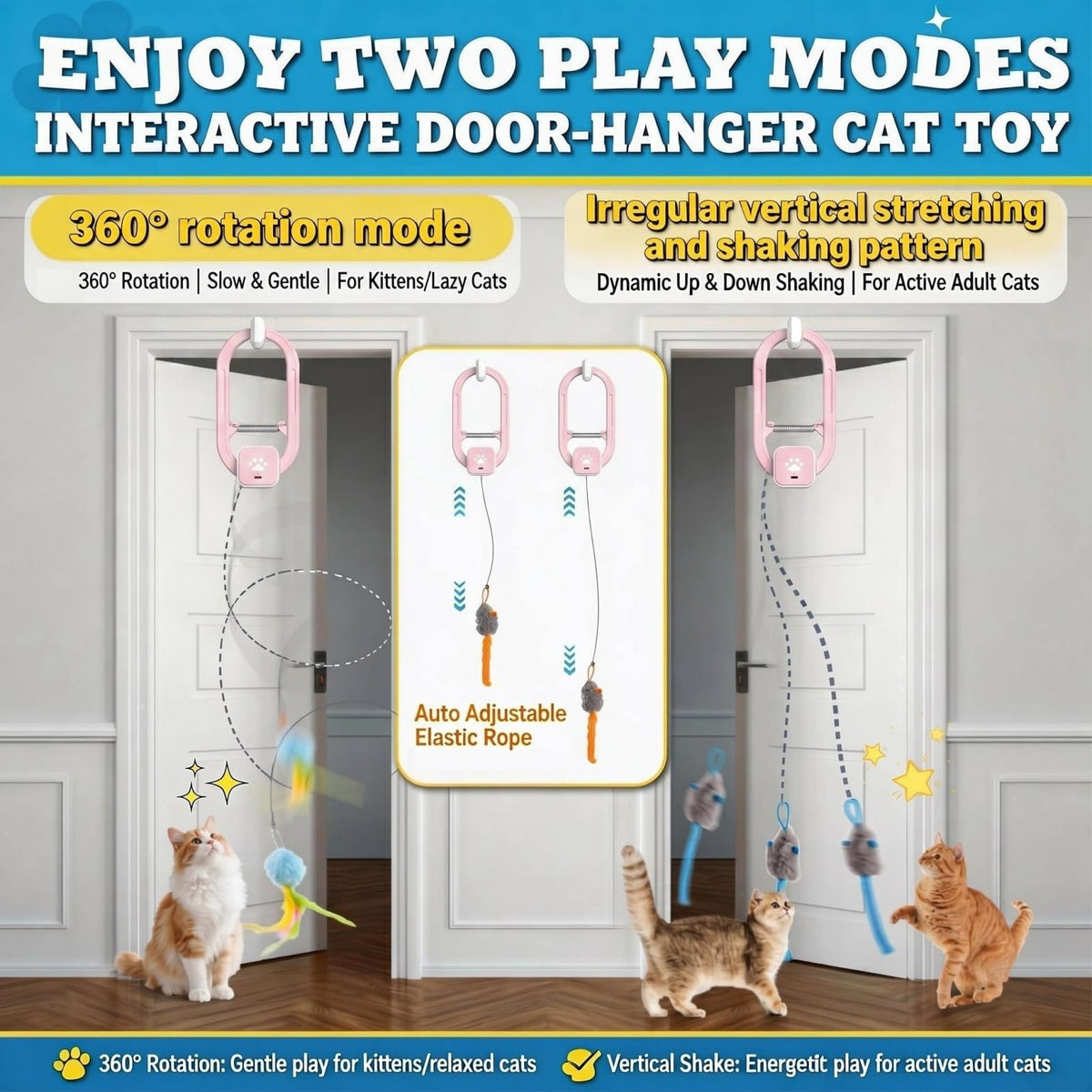 Interactive Rechargeable Cat Teaser Toy with Door Clip
