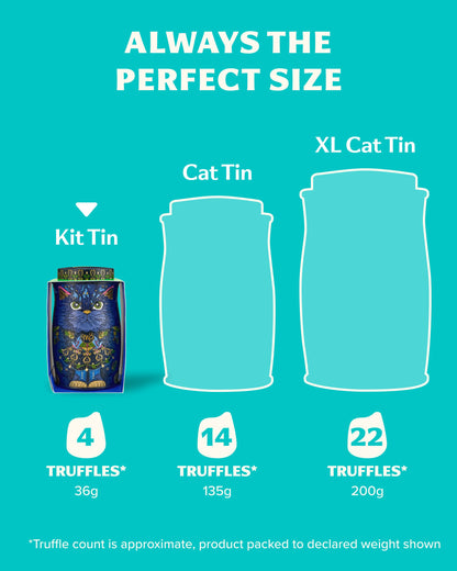 Monty Bojangles Kit-Tins Cocoa Dusted Chocolate Truffles Gift Set (4 x 36g) Four Flavours In One, Luxury Chocolatey Truffles - Collectable Cat Tins, Truffles Chocolate Gift Box With Bespoke Design