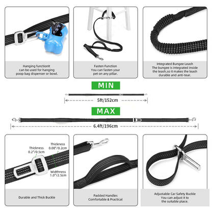 4-in-1 Hands-Free Dog Leash Waist Belt with Walking Bag