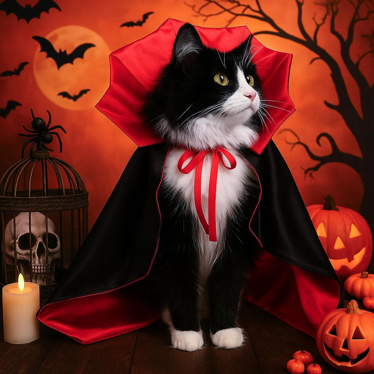 Pet Cape for Dogs and Cats, Red and black Halloween Costumes for Dogs and Cats, Dogs and Cats Outfits for Halloween, Thanksgiving, Easter, Party and Pet Cosplay