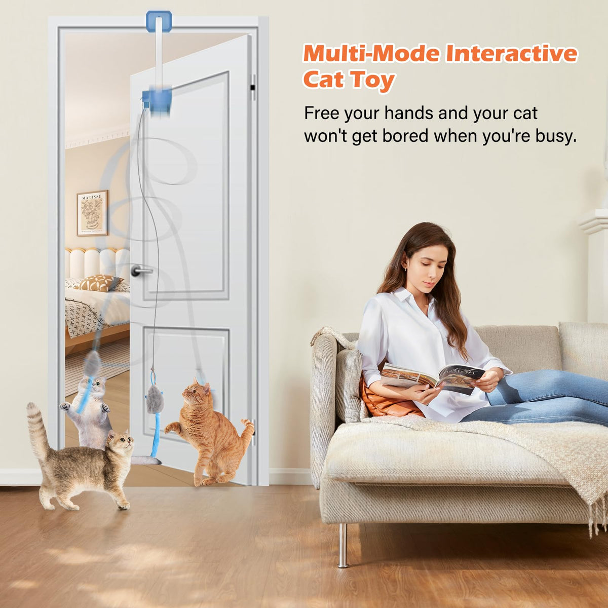 Interactive Rechargeable Cat Teaser Toy with Door Clip