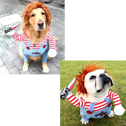 DELIFUR Dog Chucky Costume Pet Halloween Clothes Cat Cosplay Party Suit Funny Dog Costume Small to Large Dogs(S)