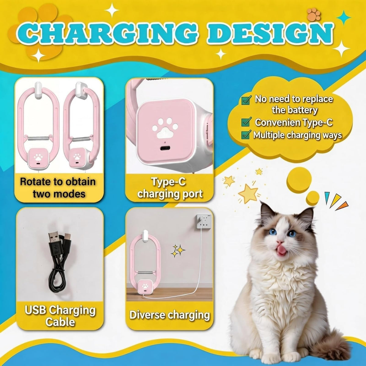 Interactive Rechargeable Cat Teaser Toy with Door Clip