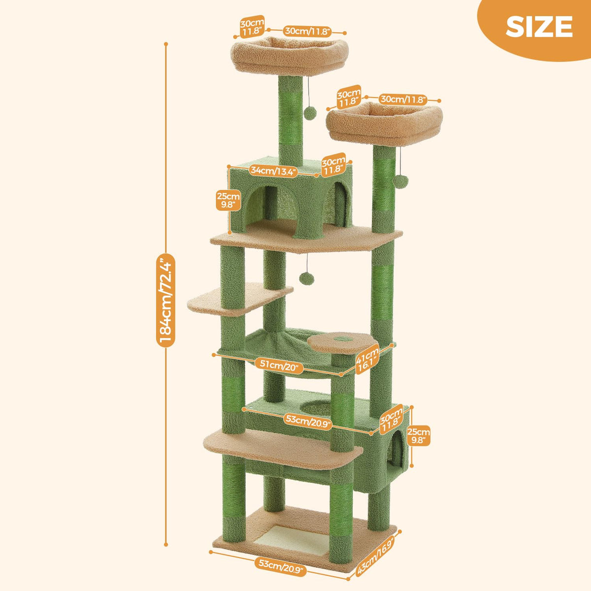 184cm Tall Cat Tree Tower for Large Cats