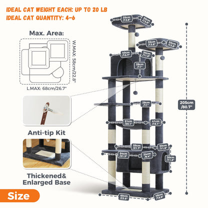 184cm Tall Cat Tree Tower for Large Cats