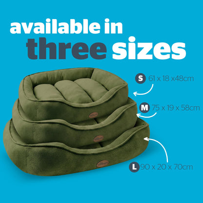 Silentnight Airmax Pet Bed - Comfortable Support for Head & Body - Breathable Prevent Overheating - Reversible Removable Cushion & Non-Slip Base - Easy Clean Machine Washable Dog Bed, Green, Small