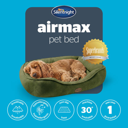 Silentnight Airmax Pet Bed - Comfortable Support for Head & Body - Breathable Prevent Overheating - Reversible Removable Cushion & Non-Slip Base - Easy Clean Machine Washable Dog Bed, Green, Small