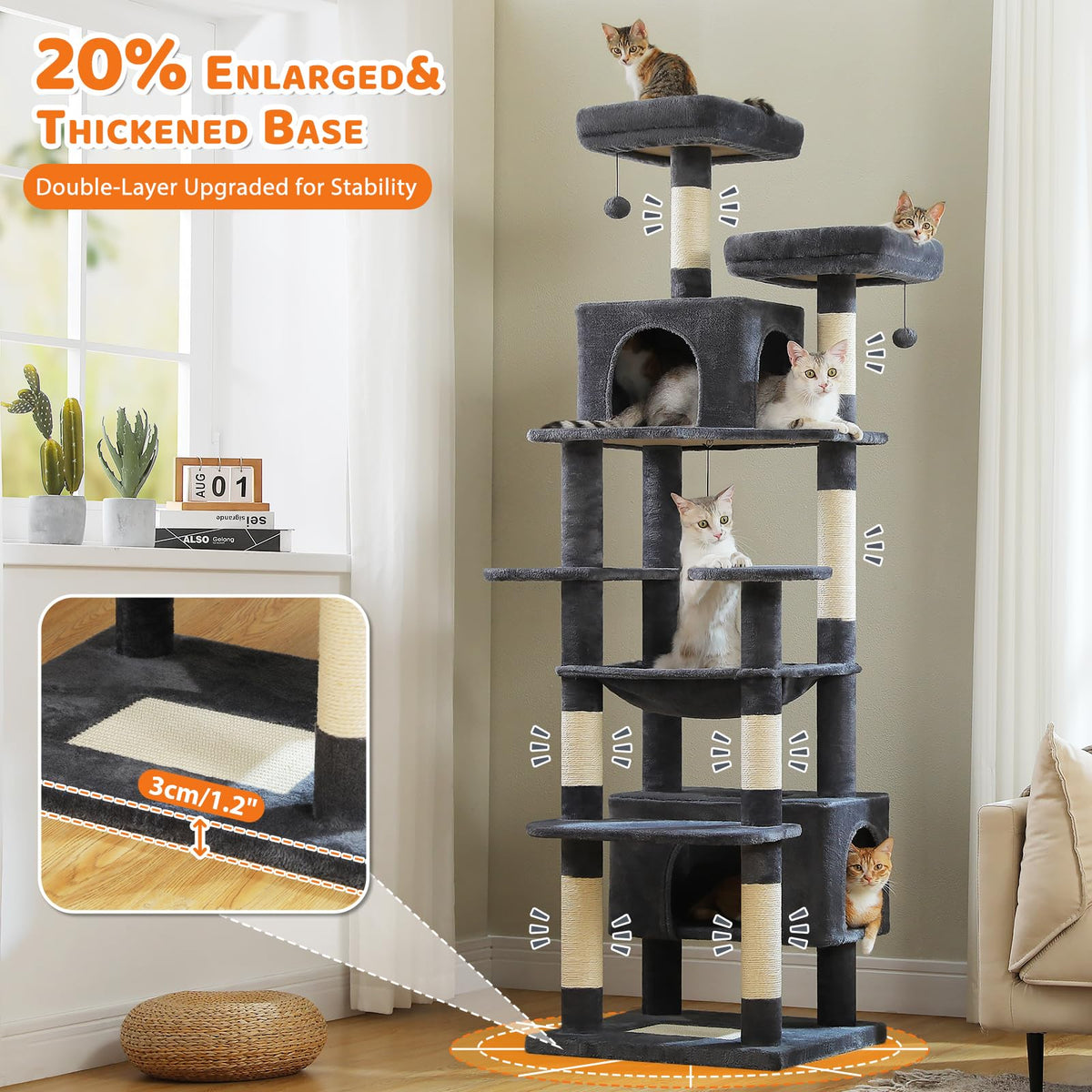 184cm Tall Cat Tree Tower for Large Cats