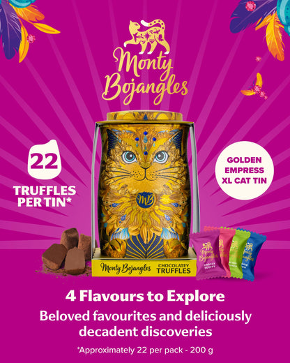 Monty Bojangles Kit-Tins Cocoa Dusted Chocolate Truffles Gift Set (4 x 36g) Four Flavours In One, Luxury Chocolatey Truffles - Collectable Cat Tins, Truffles Chocolate Gift Box With Bespoke Design