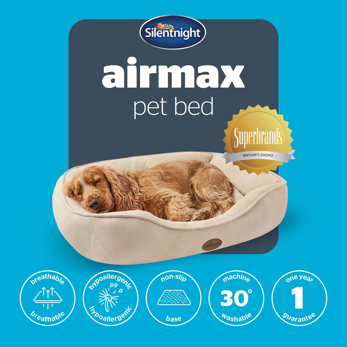 Silentnight Airmax Pet Bed - Comfortable Support for Head & Body - Breathable Prevent Overheating - Reversible Removable Cushion & Non-Slip Base - Easy Clean Machine Washable Dog Bed, Green, Small