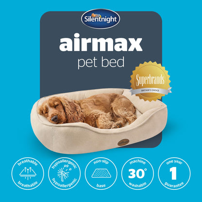 Silentnight Airmax Pet Bed - Comfortable Support for Head & Body - Breathable Prevent Overheating - Reversible Removable Cushion & Non-Slip Base - Easy Clean Machine Washable Dog Bed, Green, Small