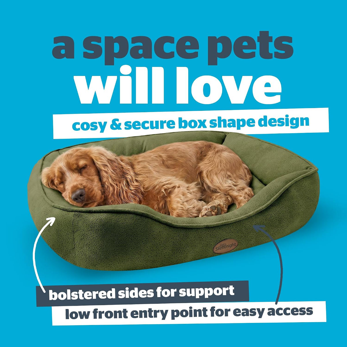 Silentnight Airmax Pet Bed - Comfortable Support for Head & Body - Breathable Prevent Overheating - Reversible Removable Cushion & Non-Slip Base - Easy Clean Machine Washable Dog Bed, Green, Small