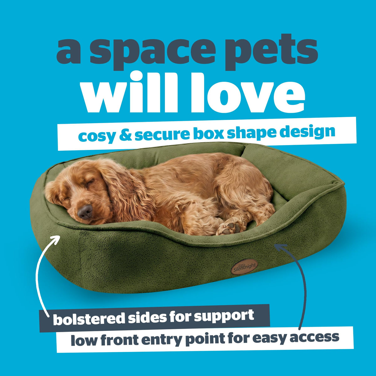 Silentnight Airmax Pet Bed - Comfortable Support for Head & Body - Breathable Prevent Overheating - Reversible Removable Cushion & Non-Slip Base - Easy Clean Machine Washable Dog Bed, Green, Small