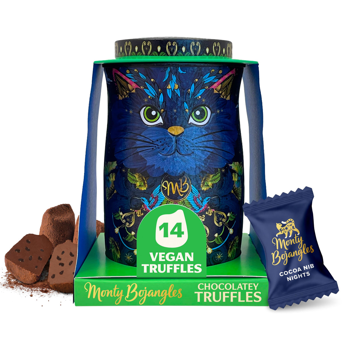 Monty Bojangles Kit-Tins Cocoa Dusted Chocolate Truffles Gift Set (4 x 36g) Four Flavours In One, Luxury Chocolatey Truffles - Collectable Cat Tins, Truffles Chocolate Gift Box With Bespoke Design