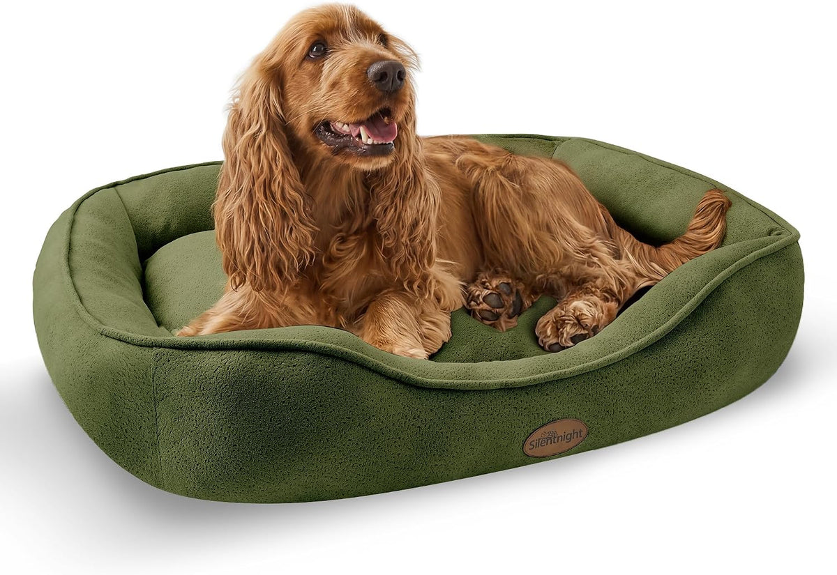 Silentnight Airmax Pet Bed - Comfortable Support for Head & Body - Breathable Prevent Overheating - Reversible Removable Cushion & Non-Slip Base - Easy Clean Machine Washable Dog Bed, Green, Small