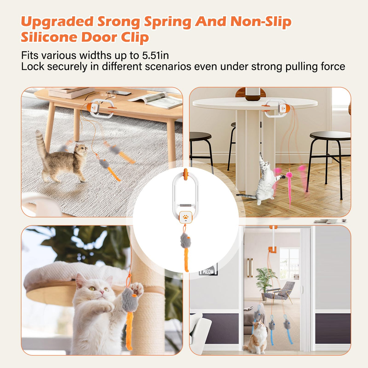 Interactive Rechargeable Cat Teaser Toy with Door Clip