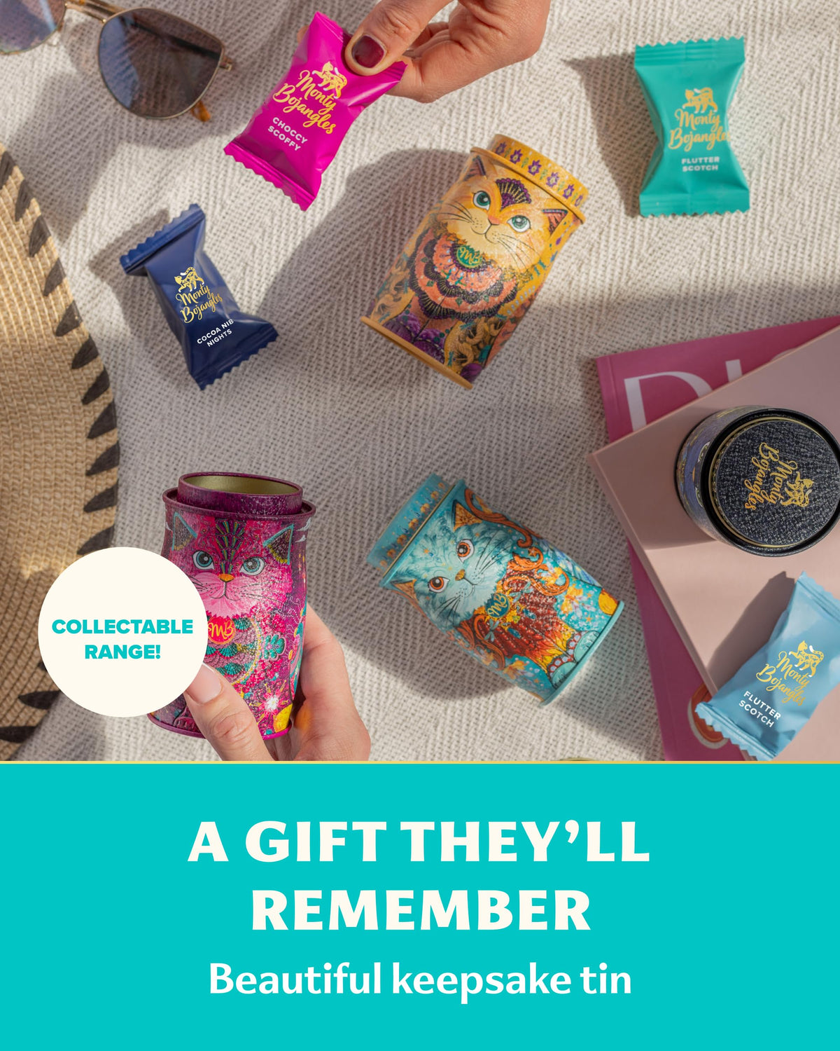 Monty Bojangles Kit-Tins Cocoa Dusted Chocolate Truffles Gift Set (4 x 36g) Four Flavours In One, Luxury Chocolatey Truffles - Collectable Cat Tins, Truffles Chocolate Gift Box With Bespoke Design