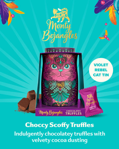 Monty Bojangles Kit-Tins Cocoa Dusted Chocolate Truffles Gift Set (4 x 36g) Four Flavours In One, Luxury Chocolatey Truffles - Collectable Cat Tins, Truffles Chocolate Gift Box With Bespoke Design