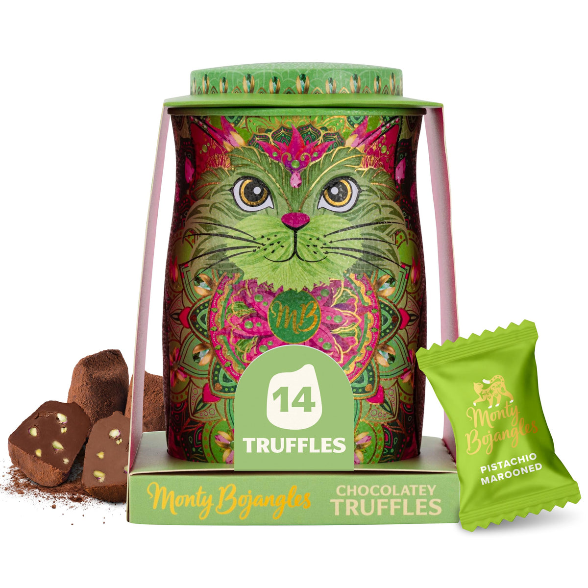 Monty Bojangles Kit-Tins Cocoa Dusted Chocolate Truffles Gift Set (4 x 36g) Four Flavours In One, Luxury Chocolatey Truffles - Collectable Cat Tins, Truffles Chocolate Gift Box With Bespoke Design